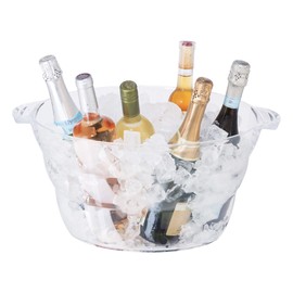 Oggi Acrylic Oval Party Tub - Clear Beverage Cooler w/Handles, Wine Cooler, Beer Chiller, Ideal Party Tubs for Drinks, Use Ice Tub for Indoor or Outdoor Bars, 18.5" x 11"