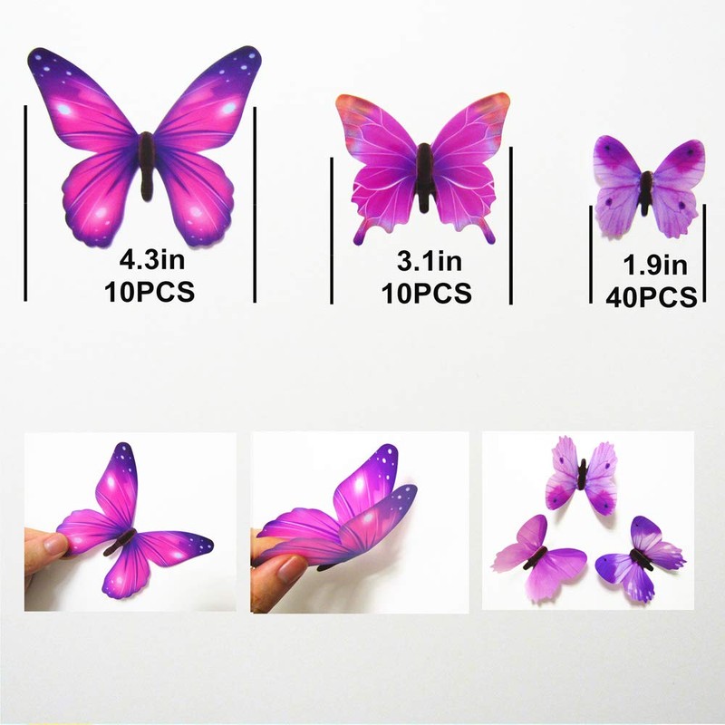 60PCS Butterfly Wall Decals - 3D Butterflies Decor Home Decoration