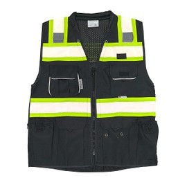 Vero1992 (C) Vest Mens Class 2 Black Series Safety Vest With Zipper and Utility Pockets Premium Black Series Surveyors Vest (XX-Large, Black)