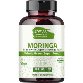 Moringa Capsule 1000 mg (120 Capsules), Moringa Powder Capsules Made from Organic Moringa Leaf Powder | Non-GMO Whole Green Super Food Nutrition 60 Days Supply