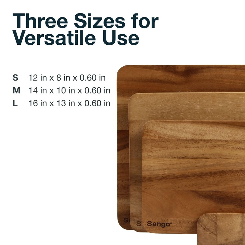 Sango Acacia Cutting Board Set with Juice Grooves and Stand,