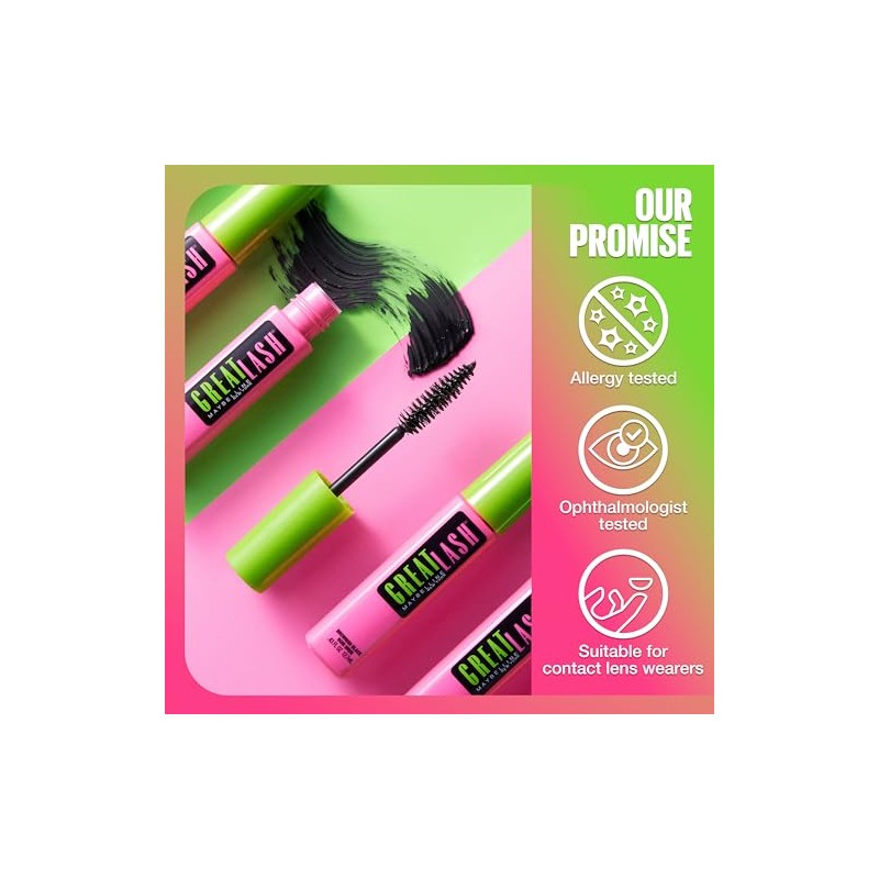 Maybelline Makeup Great Lash BIG Washable Mascara, Blackest Black Volumizing