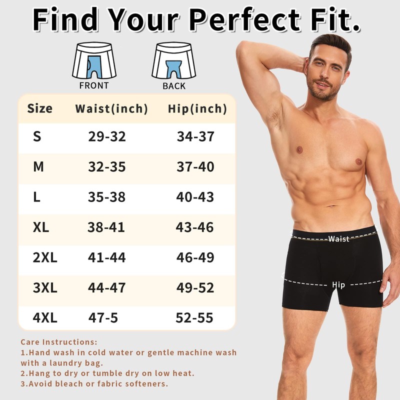 PurityLock Men's Washable Incontinence Boxer Briefs, Cotton Incontinence Underwear with