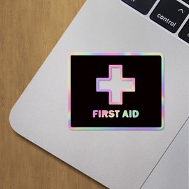 Holographic Decal Stickers of First Aid Label Premium Waterproof Vinyl Decal Stickers for Laptop Phone Accessory Helmet Car Window Mug Tuber Cup Door Wall Decoration ANDVER377722bHO