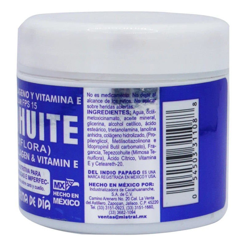 Crema Tepezcohuite Uso De Día 120 G Del Indio Papago