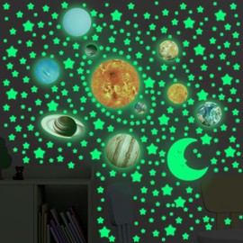 Glow in The Dark Stars and Planets Solar System 525 Pcs Star Stickers for Ceiling Wall Decals Home Art Decor Bedroom Bedding Room Nursery Decorations Birthday Gift Party Decorations Green