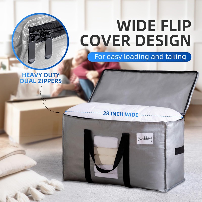 TAILI Extra Large Moving Bags, 4 Pack Silver Heavy Duty