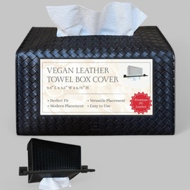 Hirano’s Bazaar Hand Towel Box Cover – Elegant PU Leather Holder Dispenser, for Kleenex Disposable Paper Towels, Bathroom & Countertop Organizer, Stylish Home & Office Décor, Woven Black