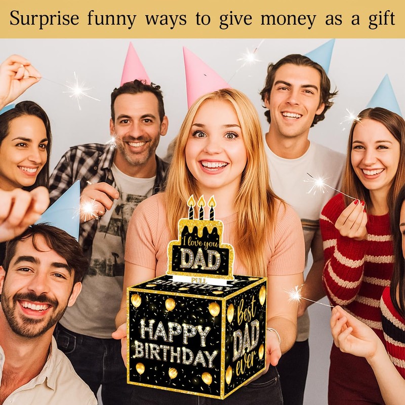 ChillHui Father Birthday Money Gift Boxes, Black Gold Birthday Money