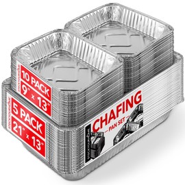 Chafing Dish Buffet Set Disposable - 21 x 13 (5 Pack) 9 x 13 (10 Pack) Aluminum Serving Trays, Catering Pans for Keeping Food Warm, Foil Chaffing Dishes for Buffets and Parties, Warming Tray