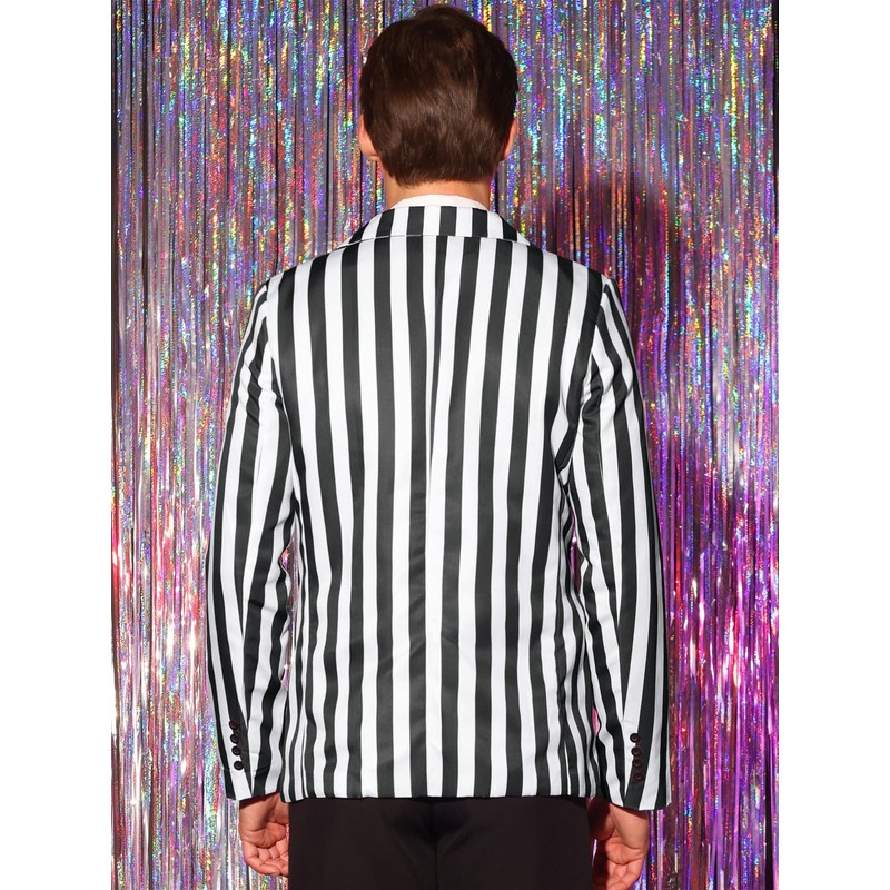 Lars Amadeus Black Striped Blazers for Men's One Button Business