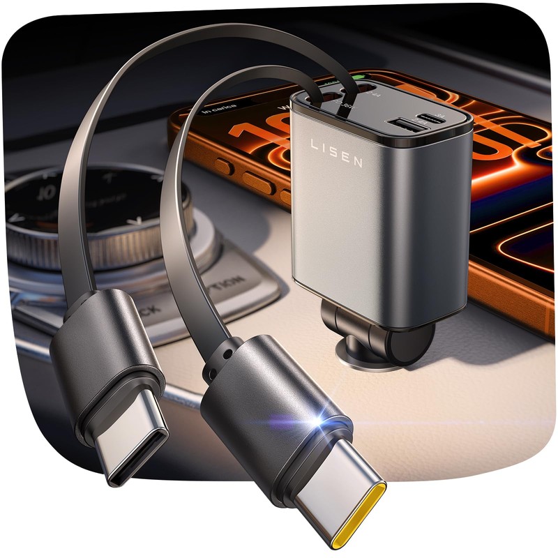LISEN 69W Cargador para Auto Retrácti (Gris)