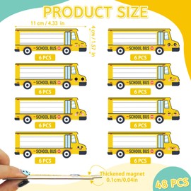 48 Pcs Magnetic Name Tags Reusable Dry Erase Labels Thickened Magnetic Back Name Plate Stickers for Locker Classroom Desks Whiteboard Office Supplies (School Bus, 8 Smile Designs)