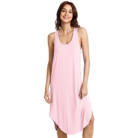 WiWi Womens Soft Pajamas Sleeveless Racerback Nightgown Full Slips Sleepshirts Plus Size Viscose from Bamboo Sleepwear S-4X, Pink, Large
