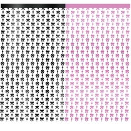 Bow Foil Fringe Curtains Bow Birthday Party Decorations Pink Black Photo Props Backdrop Wedding Bachelorette Baby Shower Girl’s Coquette Birthday Bow Theme Party Deco Supplies Pink 2 Pcs