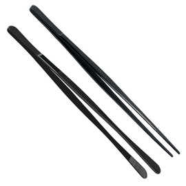 Urxirha 2PCS 8-Inch Kitchen Tweezers Stainless Steel Food Tongs, Culinary Plating Tweezers, Professional Chef Tweezers for Cooking Food Design (Wide Ends+Tip Ends)