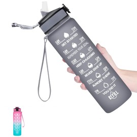 Trunera Water Bottle 1L with Straw, Leakproof BPA-Free Plastic Gym Water Bottle with Time Marker, Reusable Sports Water Bottle for Men, Women, Kids – Ideal for Gym, Cycling, Office, Outdoor（Black）