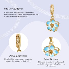 Simphman Golden Cherry Blossoms Dangle Charm 925 Sterling Silver Charms for Bracelets and Necklaces Bead Charms with Cubic Zirconia Jewelry Charm for Women Family Friends