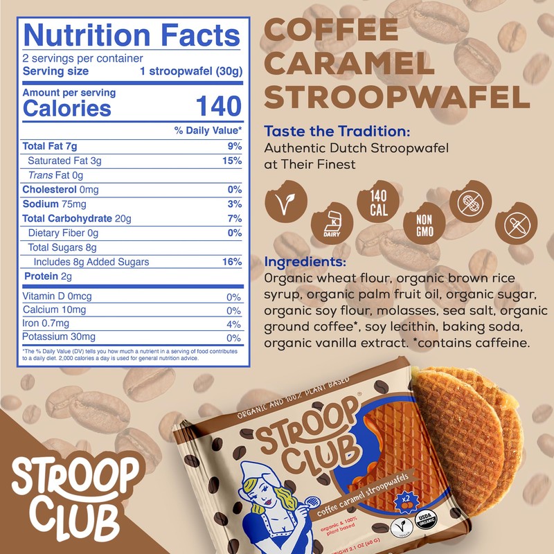 Stroop Club Coffee Infused Organic Stroopwafel Caramel Treats | Vegan,