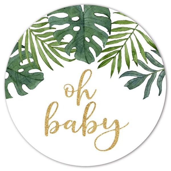 Greenery Oh Baby Shower Favor Stickers, 2inch Girl Or Boy Green Leaves Neutral Party Labels, Decorations, Supplies, 40-Pack