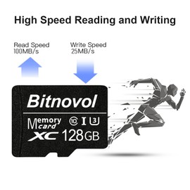 128gb Micro SD Card - Memory Card for Security Camera,Read 100MB/sec,Write 25MB/sec,Bitnovol Micro SD Card 128 gb for Phone PC 4K HD,SD Card 128gb for Ring Blink Wyze,Action Dash VRS GOPRO Spy Cameras