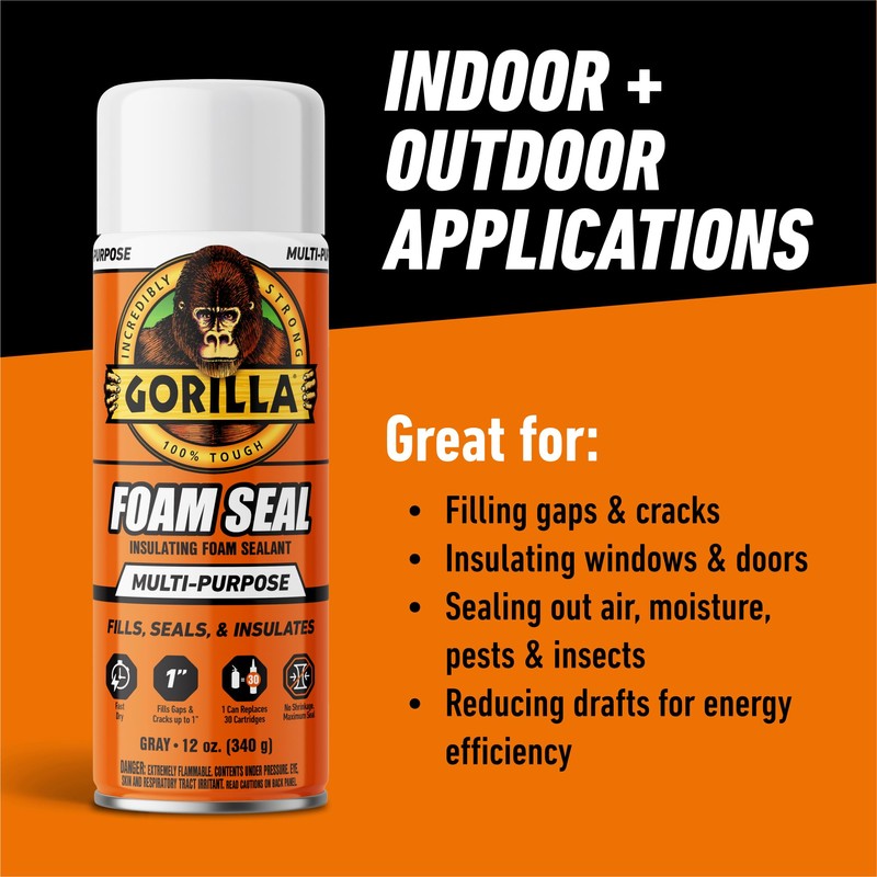 Gorilla Spray Foam Sealant, Light Gray Color, 12 Ounce (Pack