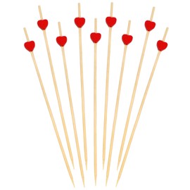BambooMN 8.3 Inch Decorative Red Heart Bamboo Cocktail Fruit Sandwich Picks Skewers for Catered Events, Holiday's, Restaurants or Buffets Party Supplies, 300 Pieces