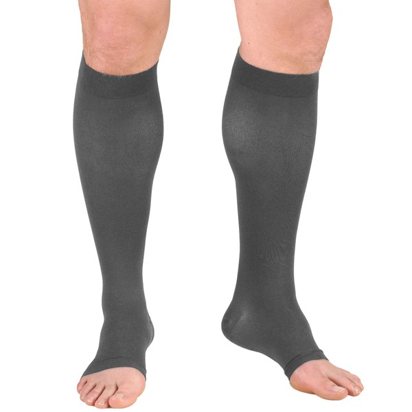Truform 20-30 mmHg Compression Stockings for Men and Women, Knee High Length, Open Toe, Gray, Medium