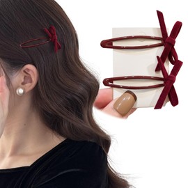 Fesanla Velour Ribbon Red Hair Accessories, Hairpins, Fashionable, Set of 2, Patch Closure, Cute, Hair Clip, Hair Ornament, Hair Accessory, For Weddings, School Entrance Ceremonies, Graduation