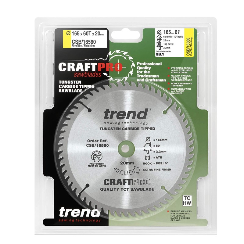 Trend CraftPro TCT Saw Blade, 165mm x 60 Teeth x