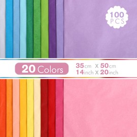 Kesote Wrapping Paper, Tissue Paper, Flower Paper, Hanagami Wrapping Paper, Pack of 100, 20 Colors, 13.8 x 19.7 inches (35 x 50 cm)