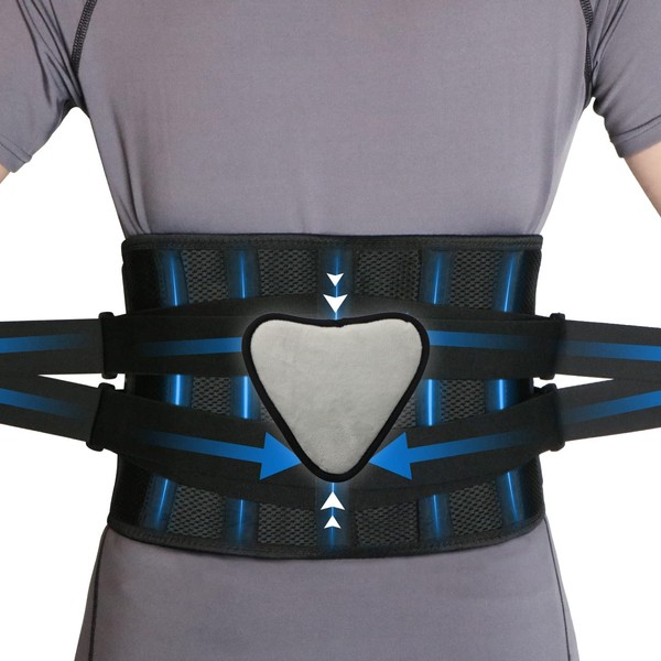 Back Brace, Back Support Belt, Lumbar Support, Breathable Lumbar Belt, Back Strap with Support Struts and Adjustable Pull Straps, for Men and Women for Posture Correction (95-115 cm)