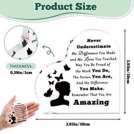 Inspirational Gifts for Women Friends Desk Decor for Office Colleague Appreciation Acrylic Keepsake Retirement Leaving Going Away Presents New Job Promotion Gifts for Women Heart Shaped Plaque