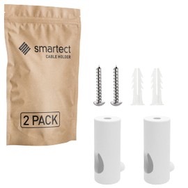 smartect Aluminium Wall and Ceiling Pins for Fixing Textile Cables, Pack of 2, White, Ceiling Mounting with Screws and Dowels, Monkey Swing, Surface-Mounted Cable Holder for Own DIY Project