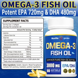 Nuvitagarden 2 Pack Triple Strength Omega 3 Fish Oil 3000 mg,1200mg Omega-3 Fatty Acids,360ct