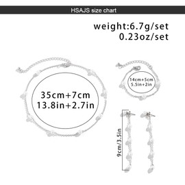 HSAJS Jewellery Set Women's Pearl Necklace & Earrings Set White Pearl Choker Necklace Wedding Prom Bridal Pearls Fashion Jewellery Gifts for Women, Copper