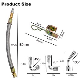 VOTNMIC Valve Stem Extensions, Stainless Steel Tire Valve Extender Braided Valve Stem Extenders, 6 Pieces 45 90 135 Degree Brass Valve Stem Extender Tire for Most Cars Truck (4 Pack 7"/ 180 mm)