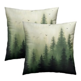 Giwawa Green Misty Forest Throw Pillow Covers 18x18 Inch Set of 2 Mountain Woodland Pillowcase Square Cushion Cover for Home Couch Sofa Bedding