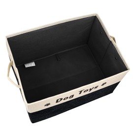 PET ARTIST Dog Toy Basket, Foldable Dog Toy Bin Box for Living Roon Area, Collapsible Toy Storage Basket with Comfortable Handles for Pet Toys, Coat, Accessories, Black, 15"x11"x9"