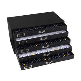 Novel Box 5 Drawer Black Jewelry Display 15.12X8.37X7.62 + Small 50 Gems Jars Each Tray, Total 250 Jars | Glass Jewelry Tray Foam Sheet | Glass Rock Storage Box