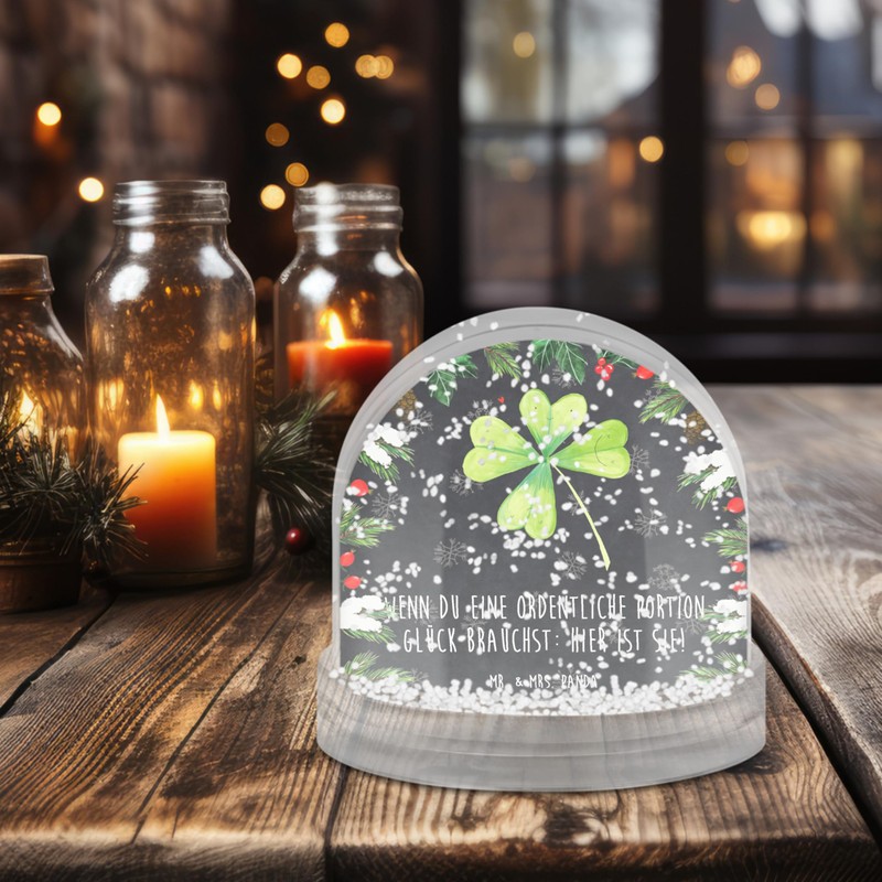 Mr. & Mrs. Panda Snow globe flower clover leaf gift,