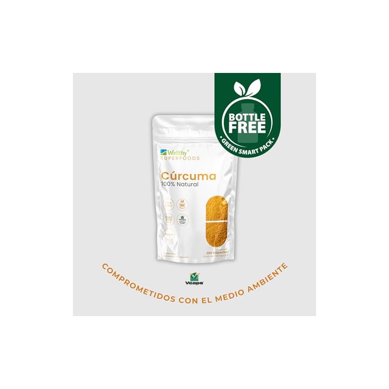 Wellthy Cúrcuma 200 CÁPSULAS 700mg c/u. Solo 1 Cápsula al