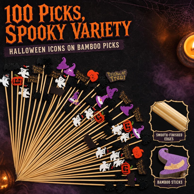 100Pcs Halloween Cocktail Picks, Halloween Toothpicks for Appetizers