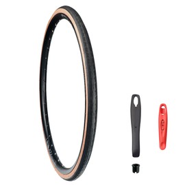 BALINGE 1 Pack 700C Road Bike Tire 700 * 32C Bike Replacement Tire,Folding Replacement Gravel Bike Tires for Bicycle, Wear-Resistant，1 Pack + Levers(no Tubes)，Brown Wall