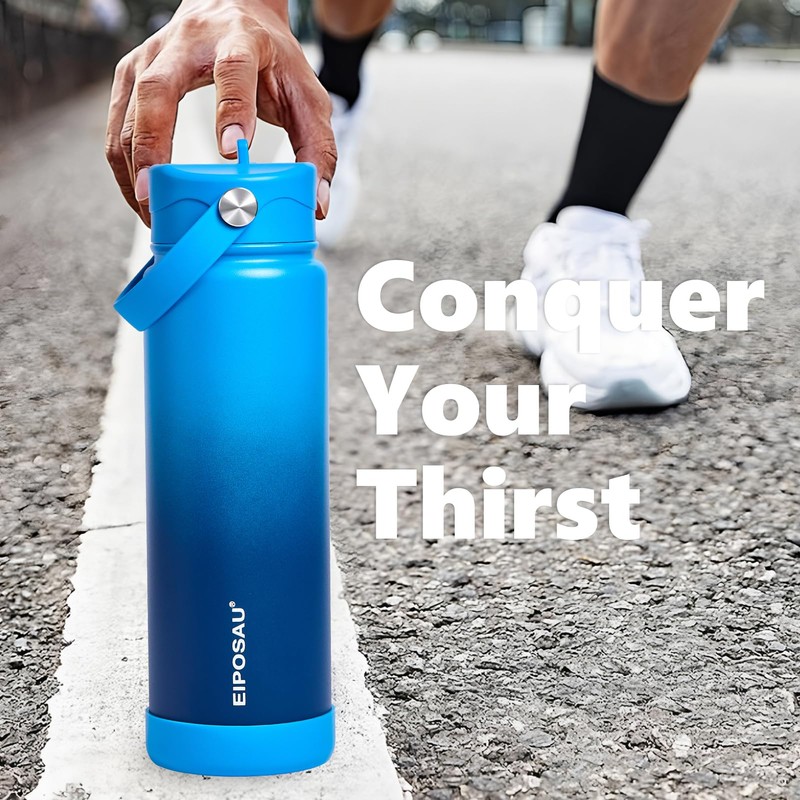 EIPOSAU Insulated Water Bottle with Lid & Boot & Stickers,