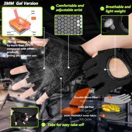 MOREOK Workout Gloves for Men/Women- [3/4 Finger] [Curved Open Back] Weight Lifting Gloves with Excellent Grip,Gym Gloves for Weightlifting,Exercise,Training,Pull ups,Fitness and Rowing-MK1004-B-M
