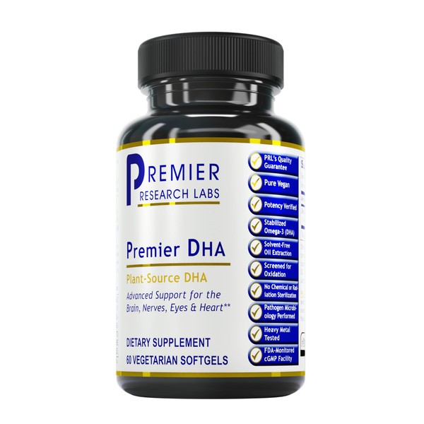 Premier Research Labs DHA - Supports Brain, Nerves, Eyes & Heart - Pure Plant Source DHA from Deep Sea Marine Algae - Gluten Free & Pure Vegan with No Added Stearates - 60 Vegetarian Softgels