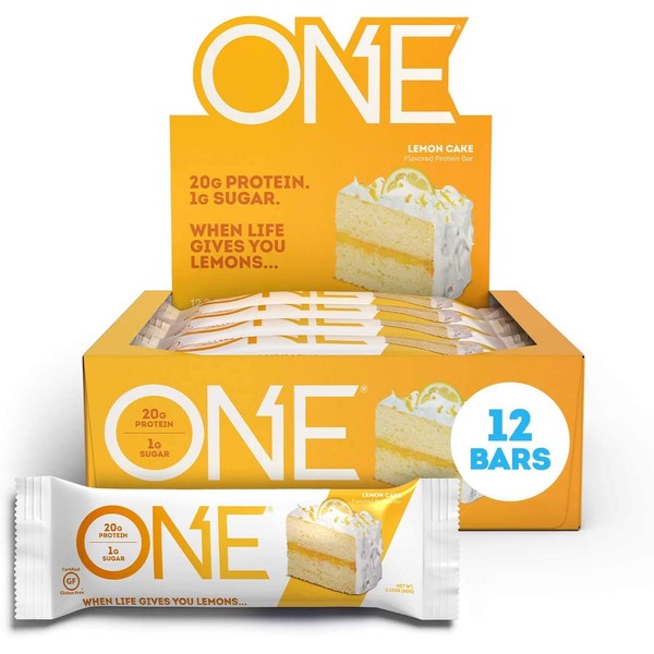 ONE Protein Bars, Lemon Cake, Gluten Free Protein Bars with 20g Protein and only 1g Sugar, Guilt-Free Snacking for High Protein Diets, 2.12 oz (12 Pack)