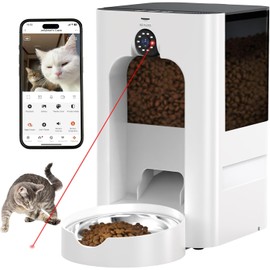 Smart Automatic Cat Feeder with 1080P Camera & Laser Toy, 5G WiFi 5L Pet Feeder for Cats & Dogs, Night Vision, Motion Detection, 2-Way Audio, APP Control, Timed Dry Food Dispenser