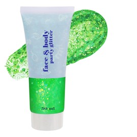Go Ho Light Green Face Body Glitter,Sparkly Face Glitter Makeup,Light Green Face Paint Holographic Chunky Sequins Glitters for Eye Lip Hair Nails,Festival Rave Accessories